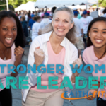 Three women with strong arms demonstrating leadership