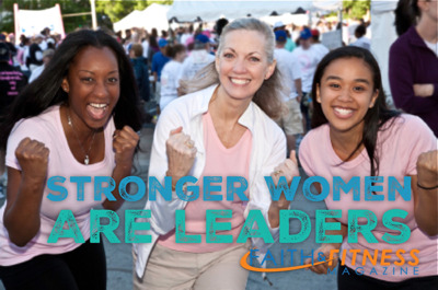 Three women with strong arms demonstrating leadership